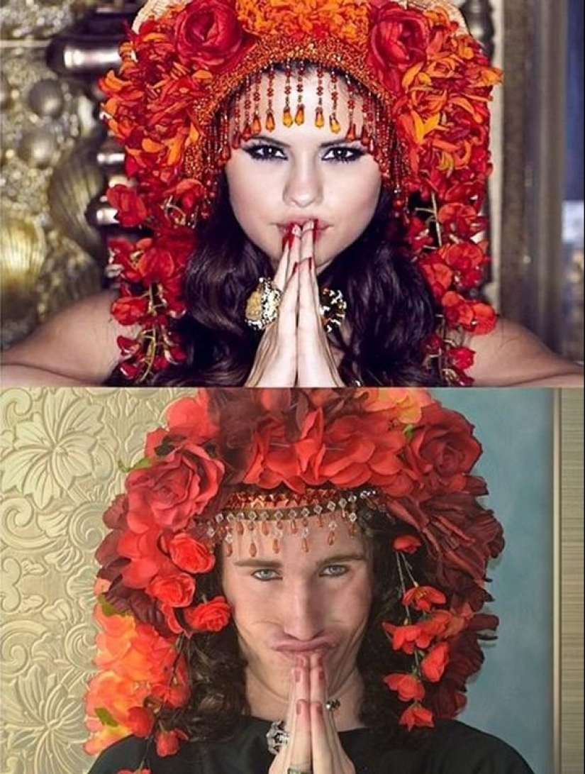 Guy funny recreates celebrity photos at home