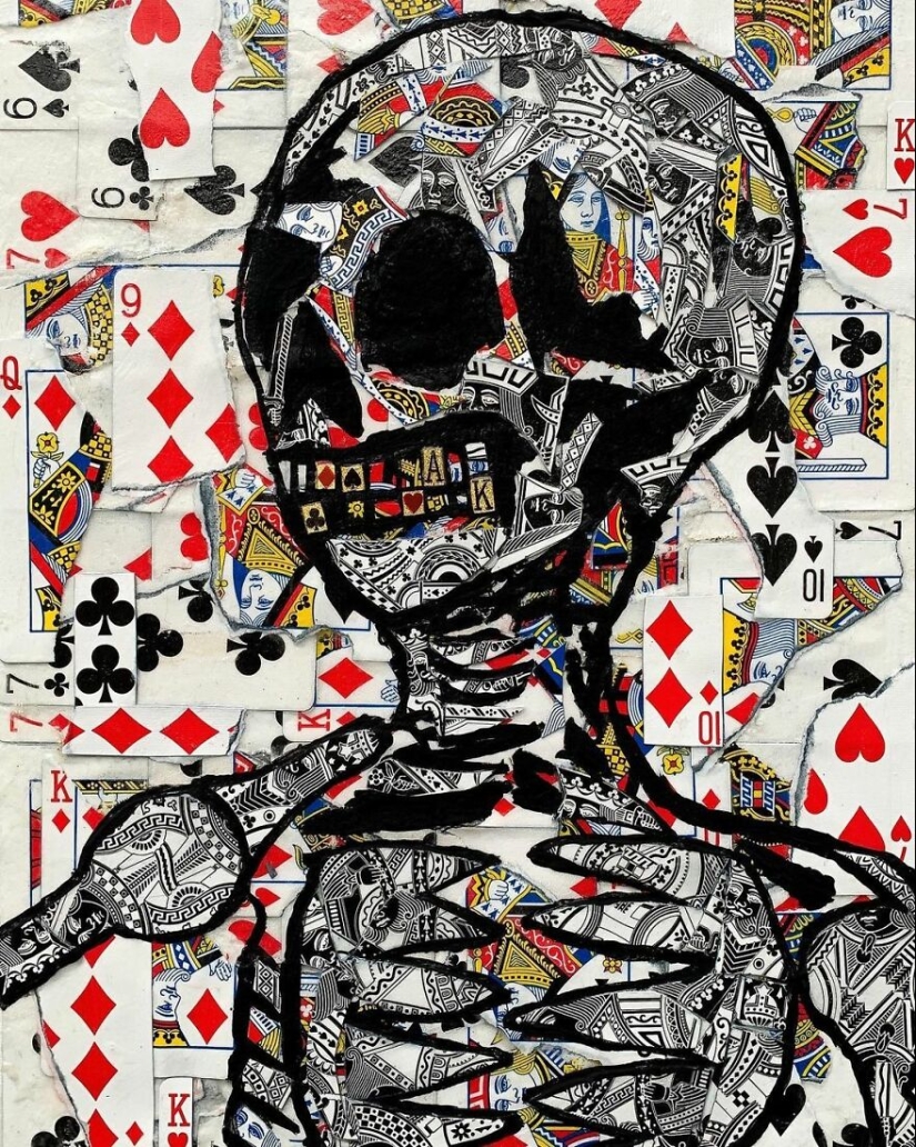 Hago pinturas de collage únicas usando solo naipes y pintura negra (18 fotos) Hago pinturas de collage únicas usando solo naipes y pintura negra (18 fotos)