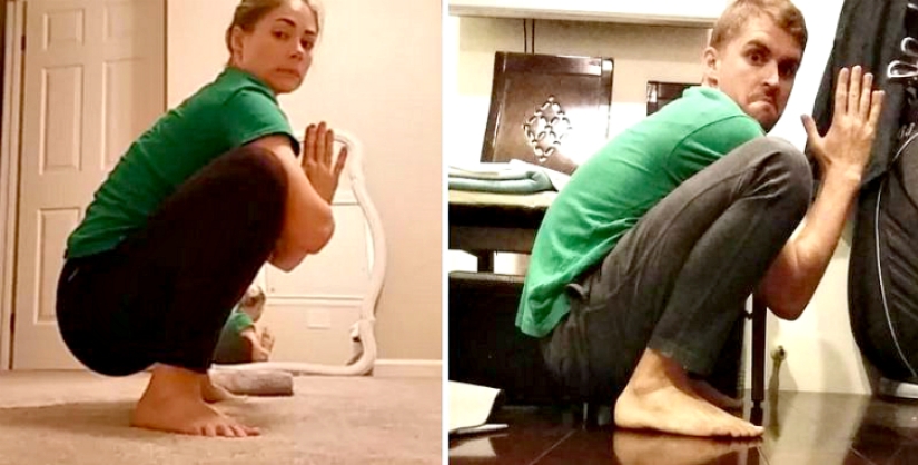 Hermano parodia fotos de hermana gemela con la ayuda de un gato