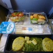 How is the food of passengers in business class and economy class on the plane different