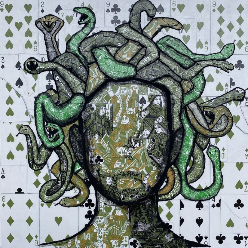 I Make Unique Collage Paintings By Using Only Playing Cards And Black Paint (18 Pics) I Make Unique Collage Paintings By Using Only Playing Cards And Black Paint (18 Pics)