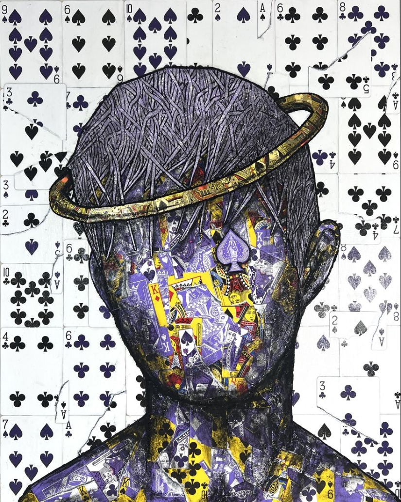 I Make Unique Collage Paintings By Using Only Playing Cards And Black Paint (18 Pics) I Make Unique Collage Paintings By Using Only Playing Cards And Black Paint (18 Pics)