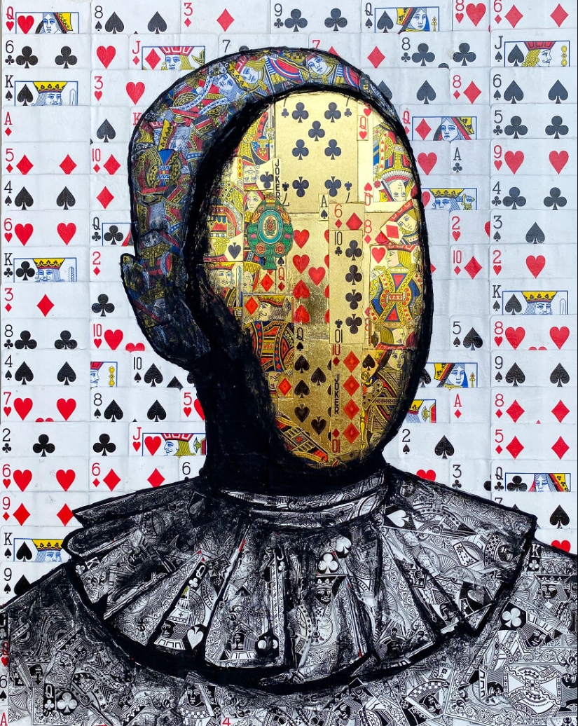 I Make Unique Collage Paintings By Using Only Playing Cards And Black Paint (18 Pics) I Make Unique Collage Paintings By Using Only Playing Cards And Black Paint (18 Pics)