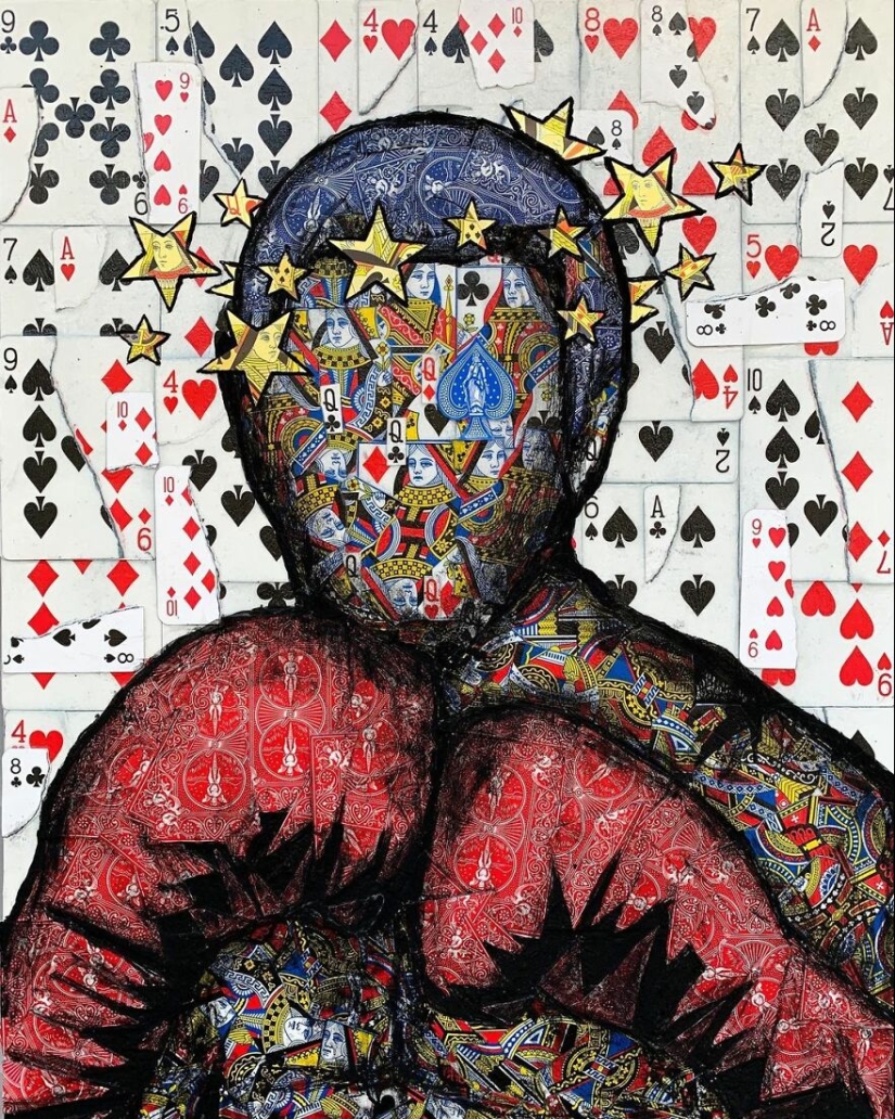 I Make Unique Collage Paintings By Using Only Playing Cards And Black Paint (18 Pics) I Make Unique Collage Paintings By Using Only Playing Cards And Black Paint (18 Pics)