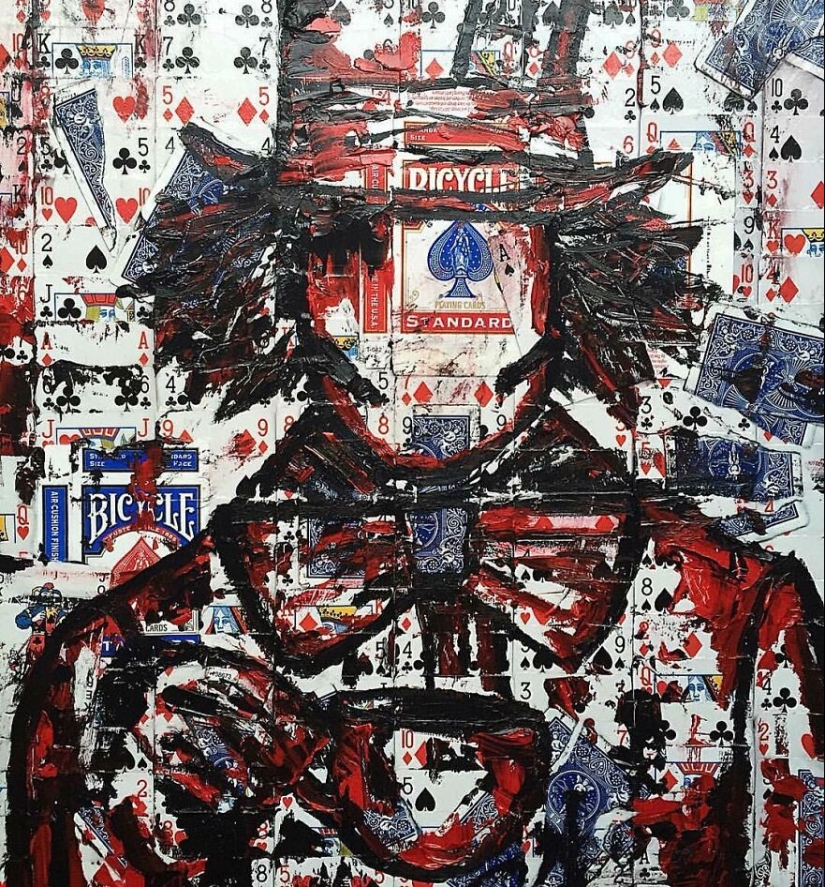 I Make Unique Collage Paintings By Using Only Playing Cards And Black Paint (18 Pics) I Make Unique Collage Paintings By Using Only Playing Cards And Black Paint (18 Pics)