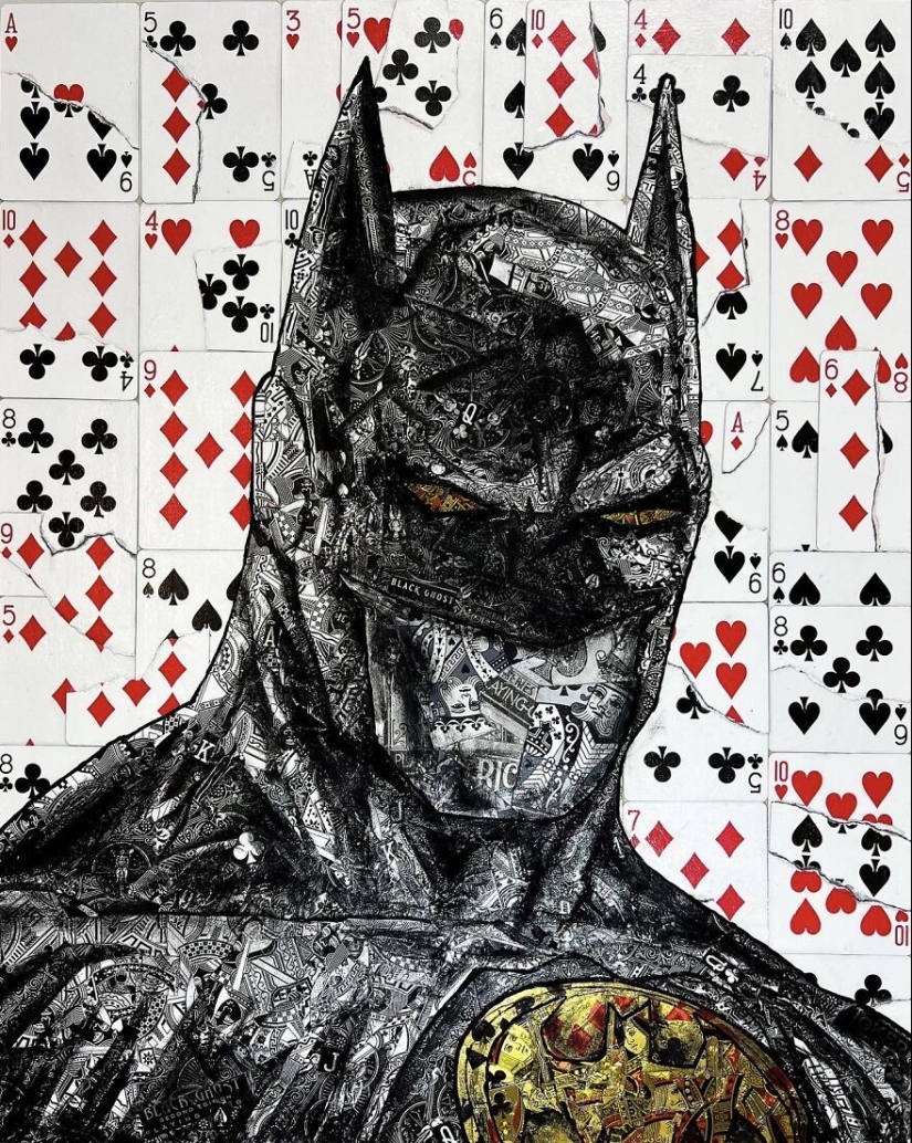 I Make Unique Collage Paintings By Using Only Playing Cards And Black Paint (18 Pics) I Make Unique Collage Paintings By Using Only Playing Cards And Black Paint (18 Pics)