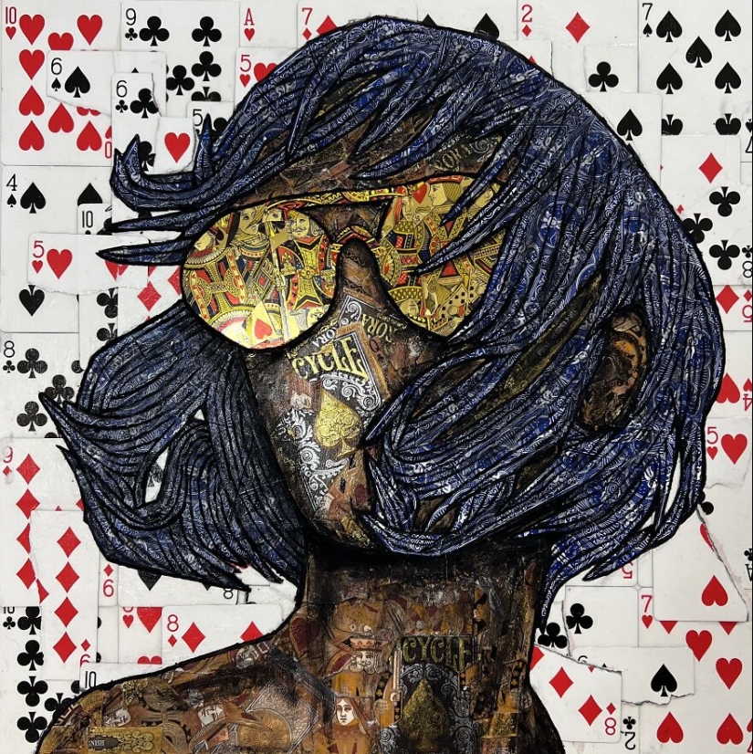 I Make Unique Collage Paintings By Using Only Playing Cards And Black Paint (18 Pics) I Make Unique Collage Paintings By Using Only Playing Cards And Black Paint (18 Pics)