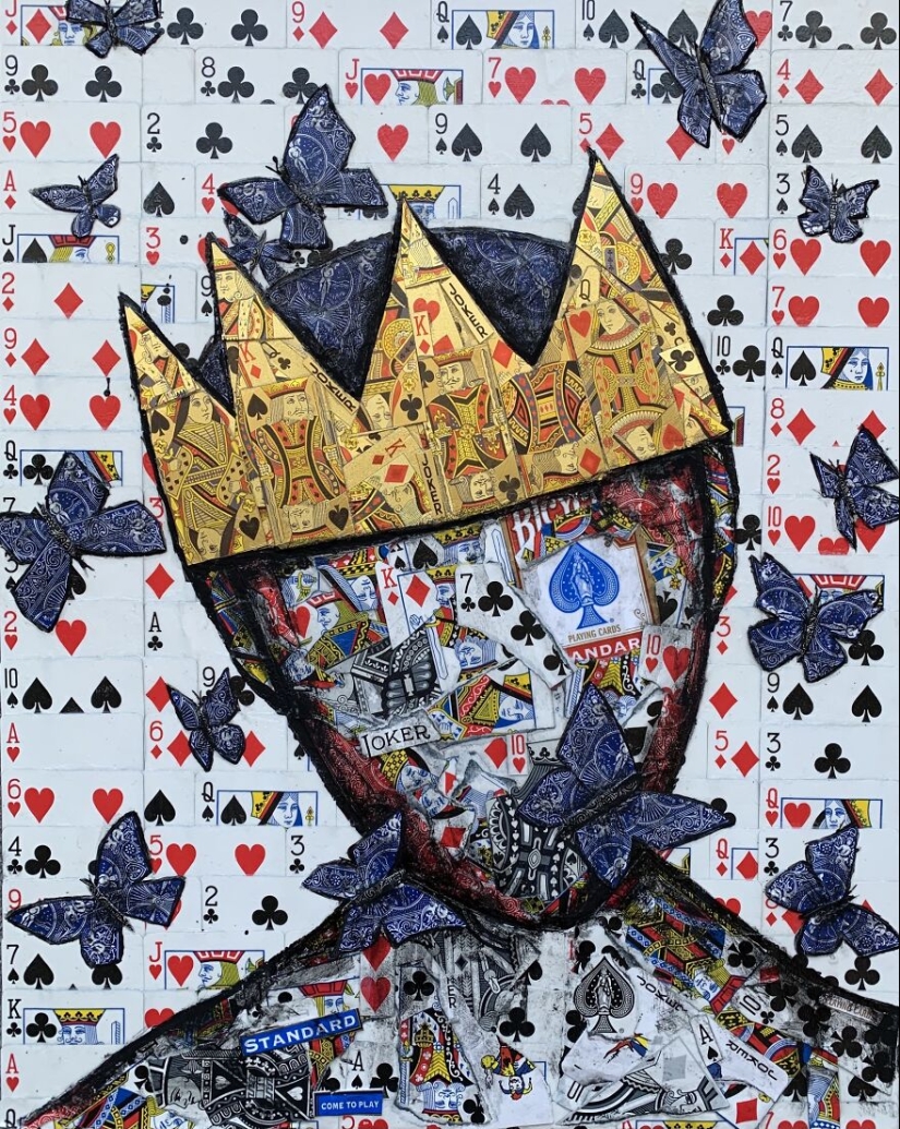 I Make Unique Collage Paintings By Using Only Playing Cards And Black Paint (18 Pics) I Make Unique Collage Paintings By Using Only Playing Cards And Black Paint (18 Pics)