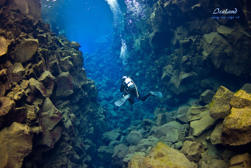 Icelandic fault Silfra - between two parts of the world