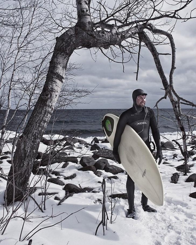 Incredible photos of surfing in a semi-frozen lake