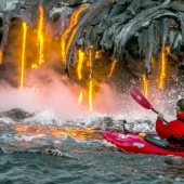 Kayaking next to lava