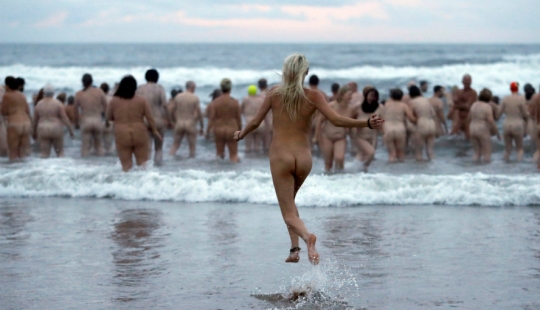 Naked: hundreds of Britons bathed naked in the North Sea for charity