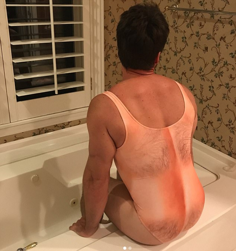 Nothing special, just a women's swimsuit with a print of a man's hairy chest Nothing special, just a women's swimsuit with a print of a man's hairy chest