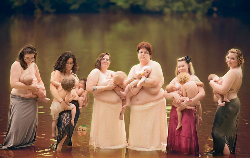 Nursing mothers bared their breasts for a photo shoot in the river to tell their stories