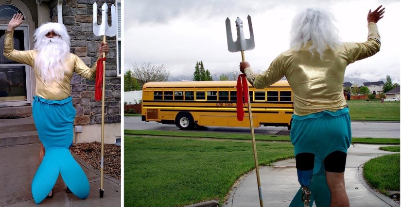 Papá alegre acompaña a su hijo a la escuela o "No le enseñes a tu padre a bromear" Papá alegre acompaña a su hijo a la escuela o "No le enseñes a tu padre a bromear"