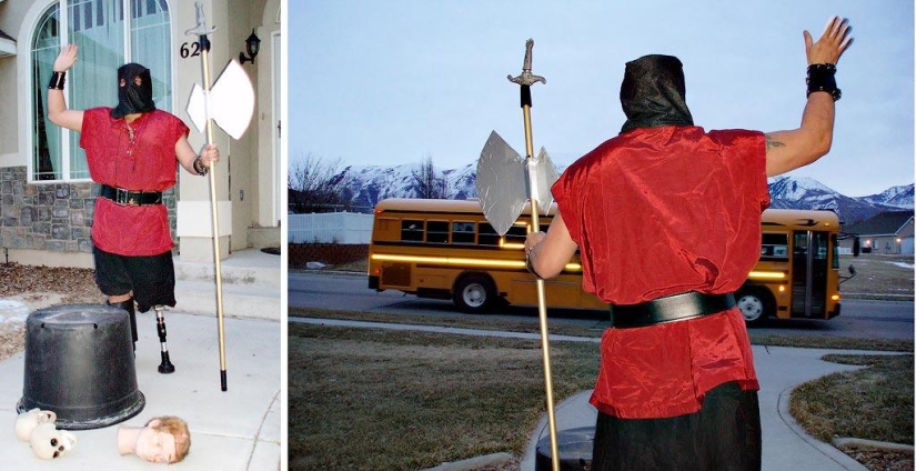 Papá alegre acompaña a su hijo a la escuela o "No le enseñes a tu padre a bromear" Papá alegre acompaña a su hijo a la escuela o "No le enseñes a tu padre a bromear"