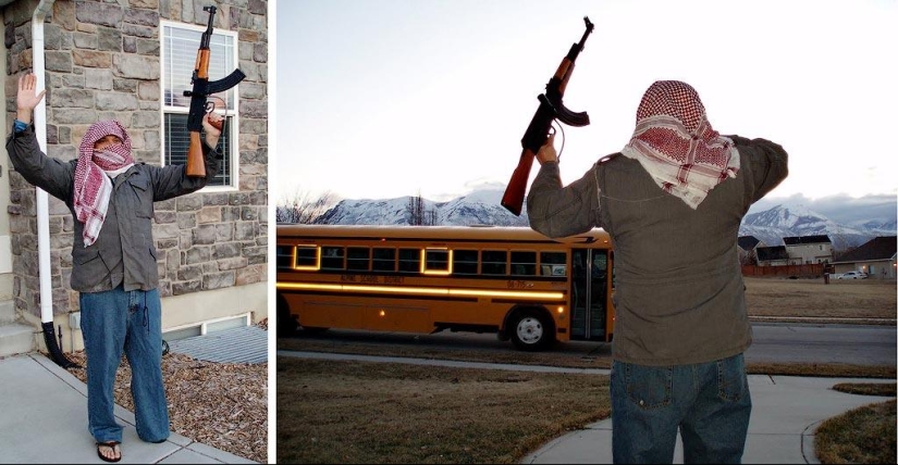 Papá alegre acompaña a su hijo a la escuela o "No le enseñes a tu padre a bromear" Papá alegre acompaña a su hijo a la escuela o "No le enseñes a tu padre a bromear"