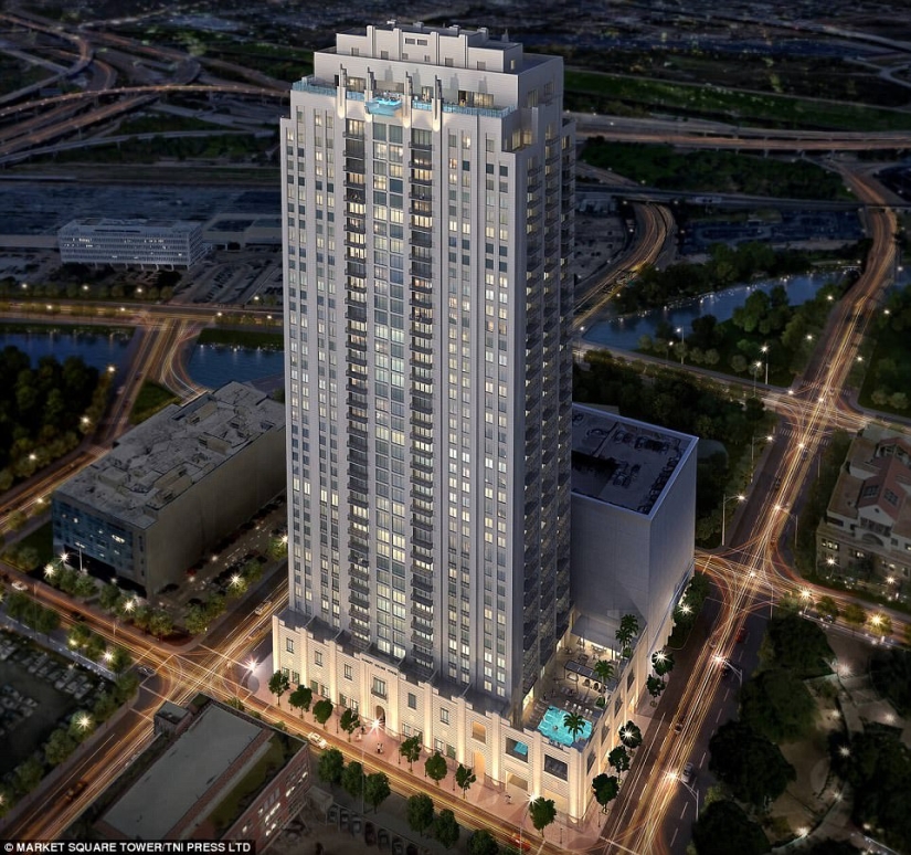 Paso al vacío: una piscina con fondo transparente a una altura de 150 metros Paso al vacío: una piscina con fondo transparente a una altura de 150 metros