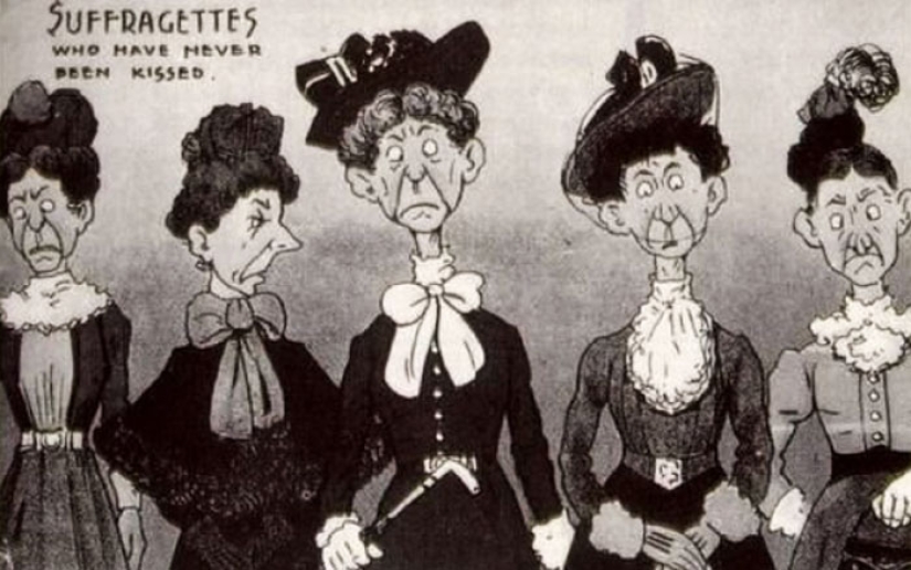 Retro-postcards showing society's fear of women's empowerment