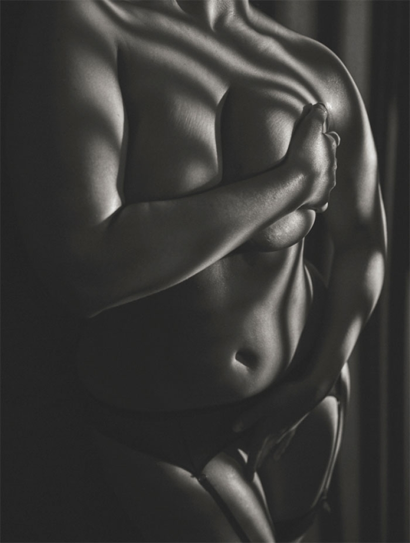 Sexuality in the body: candid black and white photo shoot of plus-size model Ashley Graham