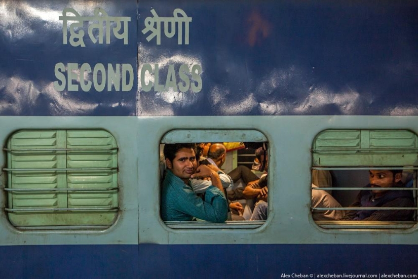 Shared carriage of an Indian train Shared carriage of an Indian train