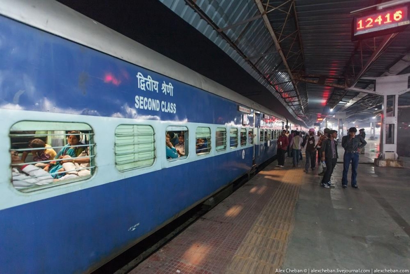 Shared carriage of an Indian train Shared carriage of an Indian train