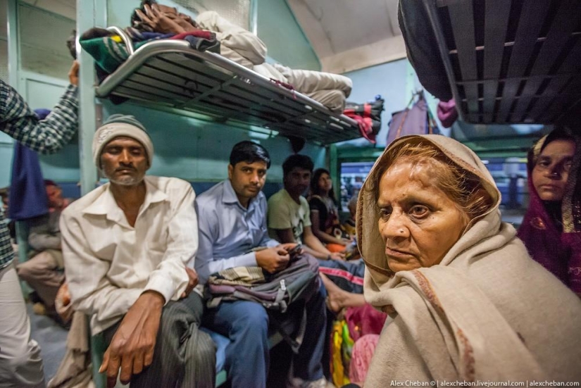 Shared carriage of an Indian train Shared carriage of an Indian train