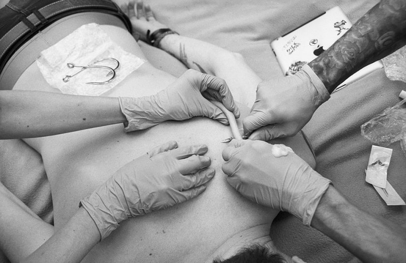 Shocking photos: On hooks