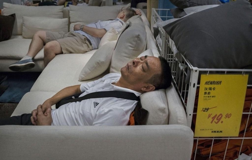 Sleepers in the IKEA store