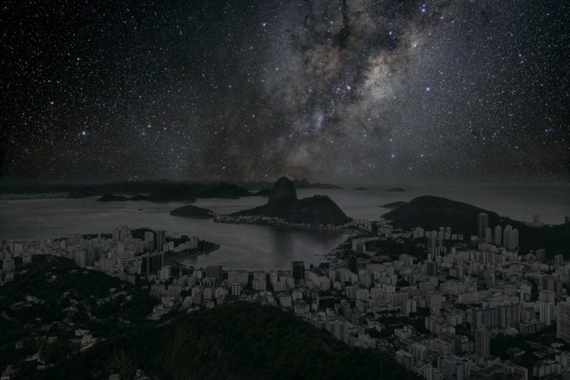 Starry sky over the world's largest cities