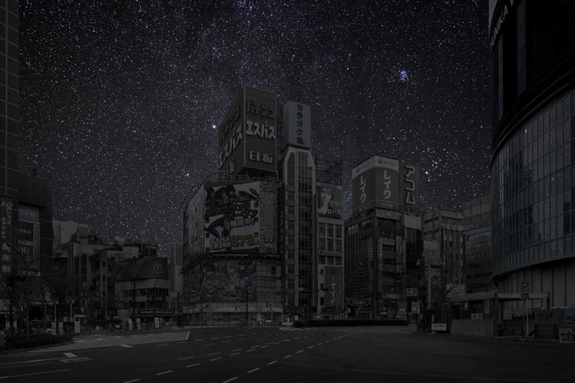 Starry sky over the world's largest cities