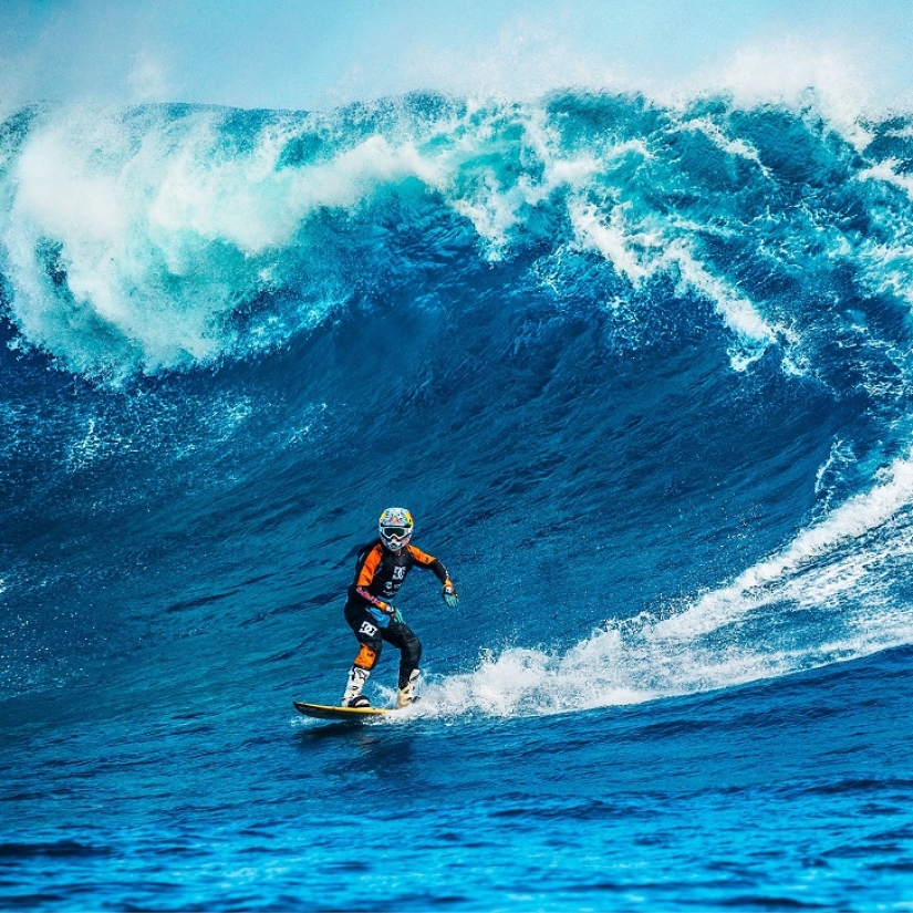 Surfing legend: Robbie Maddison rides a wave on a motorcycle
