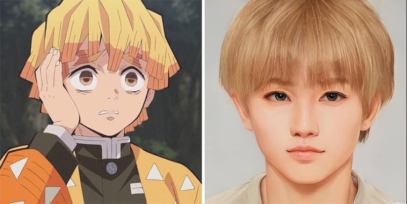 The artist and the neural network showed how anime characters would look in real life