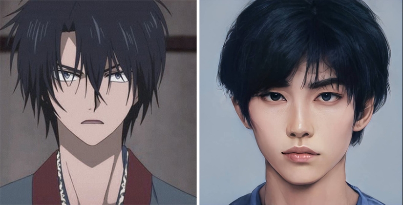 The artist and the neural network showed how anime characters would look in real life