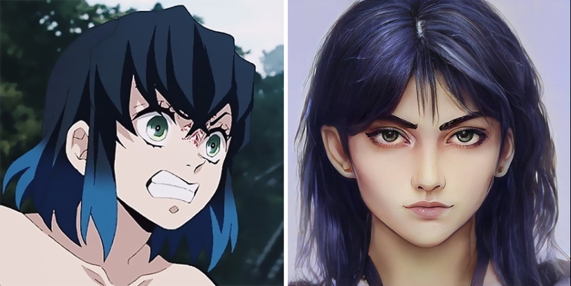 The artist and the neural network showed how anime characters would look in real life