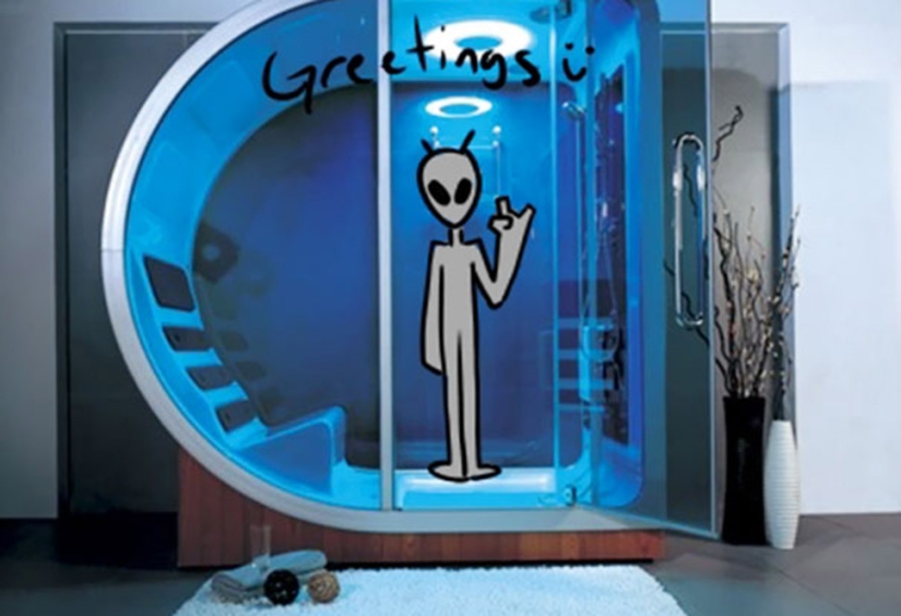 The artist supplemented the photos of showers for the rich to show their absurdity