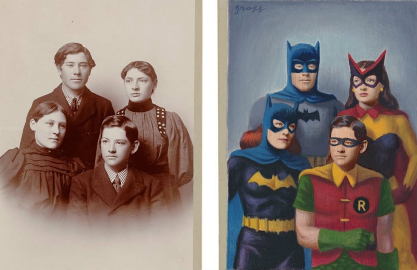 The artist transforms people from retrophotos into comic book and book characters