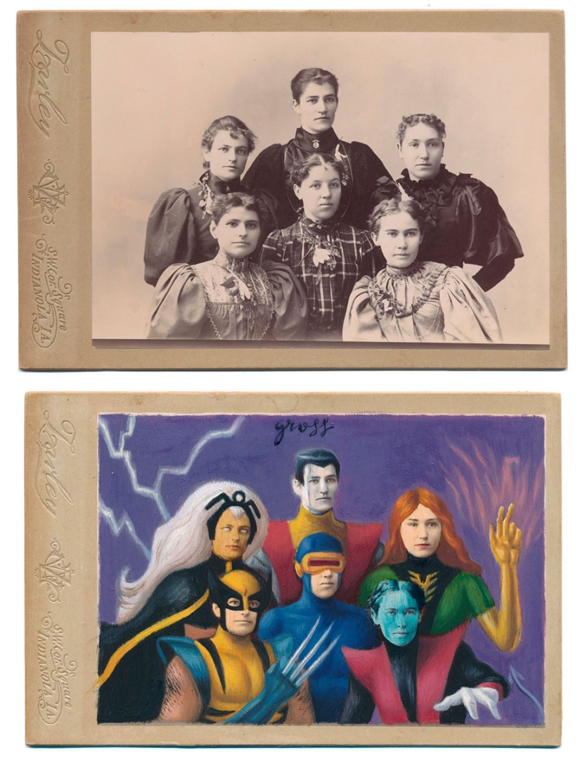 The artist transforms people from retrophotos into comic book and book characters