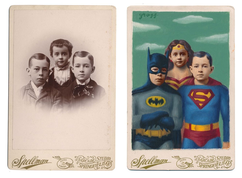 The artist transforms people from retrophotos into comic book and book characters