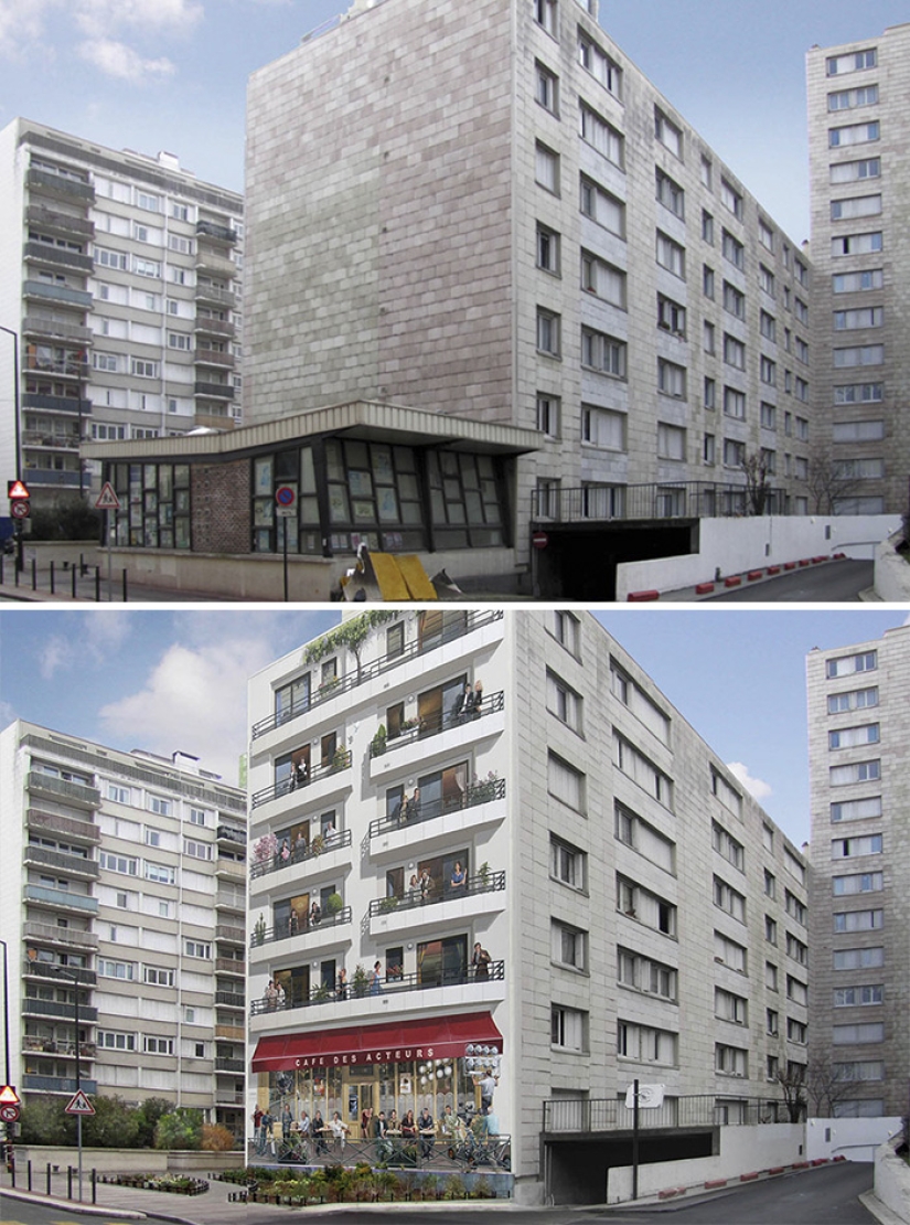 The artist turns boring facades into bright scenes full of life The artist turns boring facades into bright scenes full of life