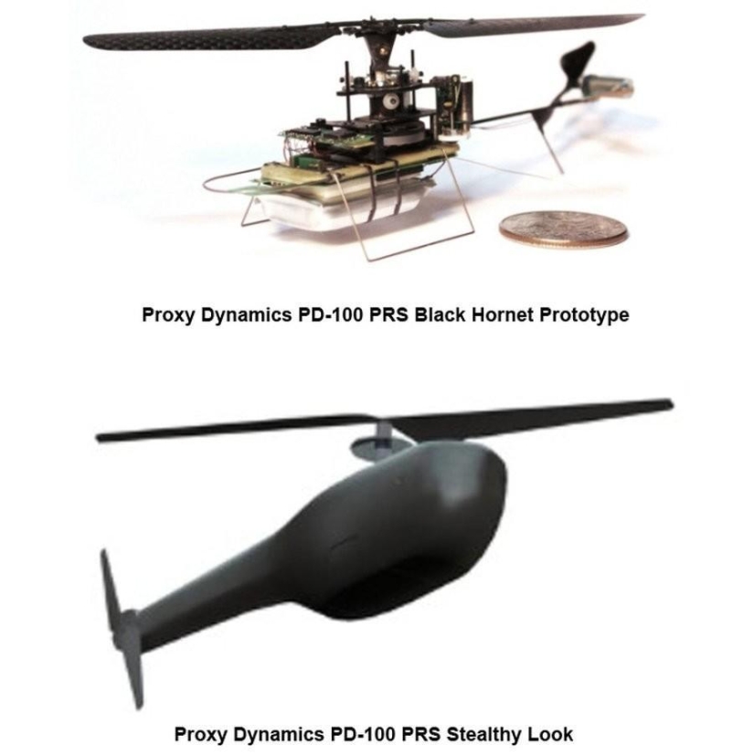 The Black Hornet is a military helicopter drone that fits in the hand The Black Hornet is a military helicopter drone that fits in the hand