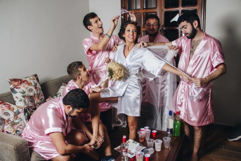 The bride had no friends, and she arranged a "bachelorette party" with male friends