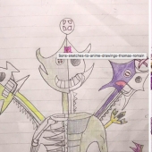 The children draw, and Dad passes. The artist creates anime characters from drawings of sons