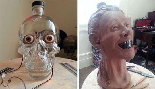 The criminologist bought vodka in the form of a glass skull and decided to restore her face