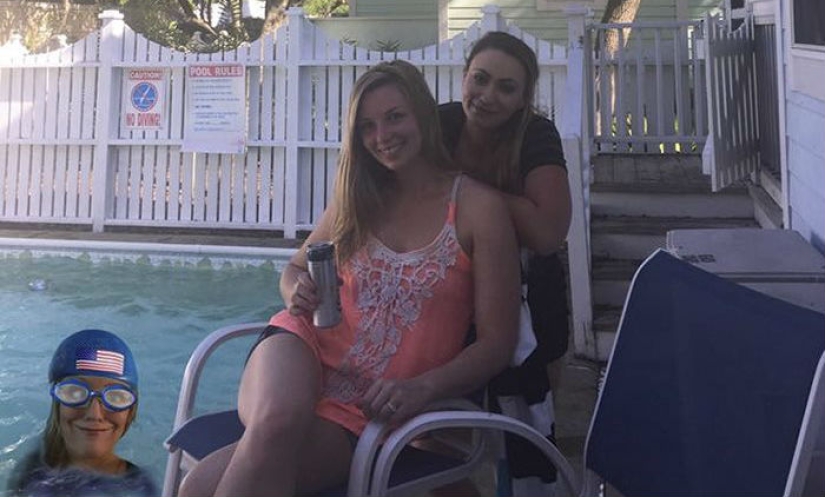 The girl couldn't go to the beach with her friends, so she put herself in their photo