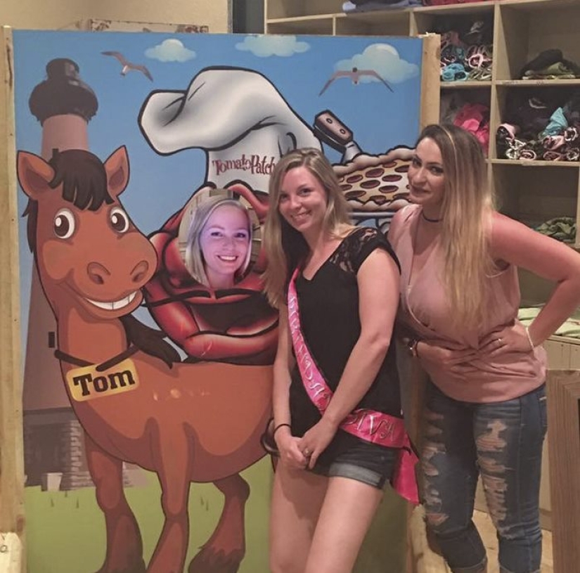 The girl couldn't go to the beach with her friends, so she put herself in their photo