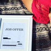 The girl made an engagement photo shoot with her offer of a new job