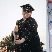 The graduation photo session of this student was clearly a success.