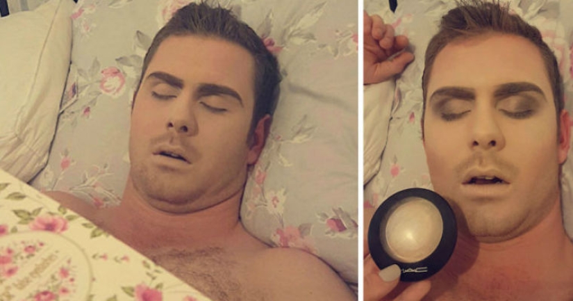 The guy did not keep his promise and overslept, and the girl decided to take revenge