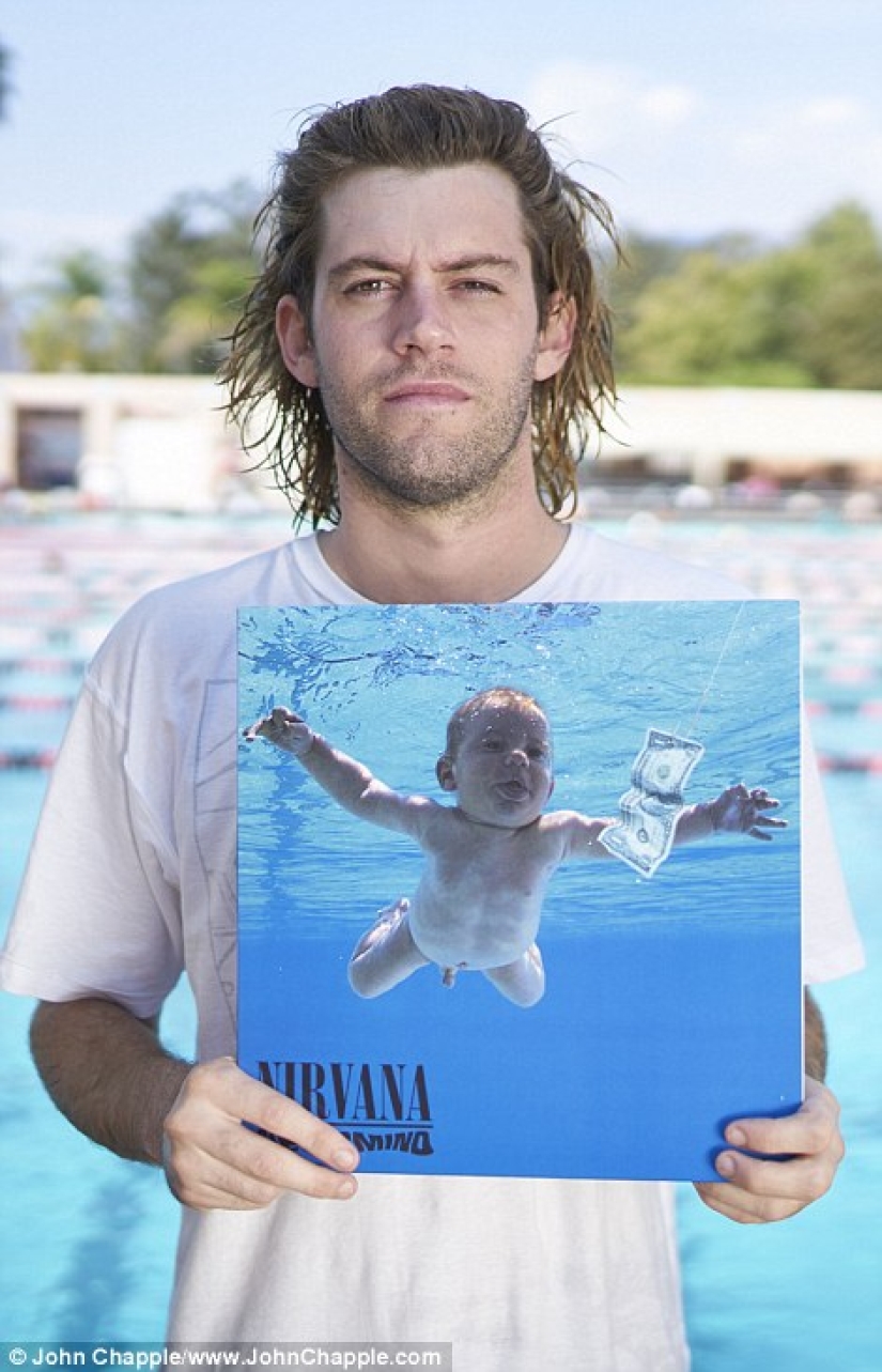 The hero of the Nevermind cover by Nirvana recreated it for the 25th anniversary of the album The hero of the Nevermind cover by Nirvana recreated it for the 25th anniversary of the album